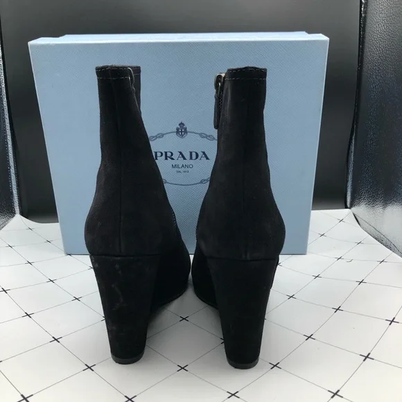 🖤 Prada Black Suede Wedge Ankle Boots (Size 8). Like New! - Picture 7 of 10
